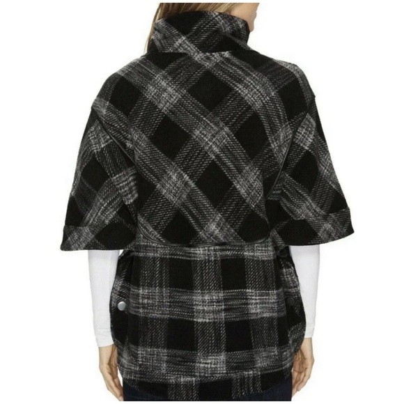 Smartwool Aspen Grove Plaid Poncho Jacket XL gray merino wool black - Picture 15 of 16